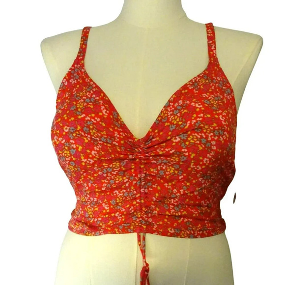 NWT O'Neill Kiko Ditsy Floral Ruched Crop Red Viscose Tank XL $45 MSRP - Picture 4 of 11